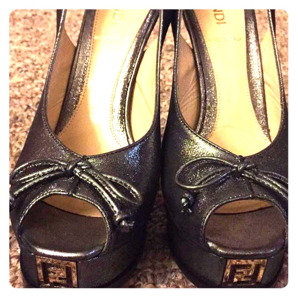 Fendi silver sling backs
